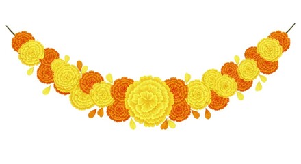 Vibrant Arc of Yellow and Orange Marigolds a Traditional Indian Festival Garland.