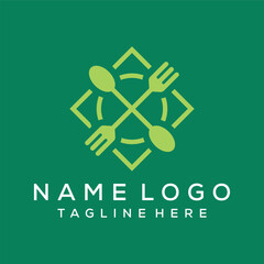 ornament pattern spoon and fork logo design vector