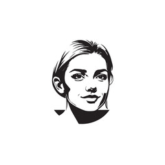 Black and white close up illustration of a beautiful woman face minimalist elegant line art drawing
