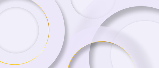 Abstract purple circle papercut layer white background with gold line effect