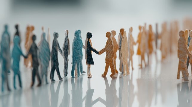 Professional Networking Event with Paper Cutout Figures Shaking Hands in Collaboration