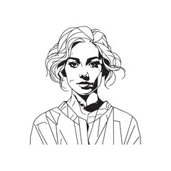 Black and white close up illustration of a beautiful woman face minimalist elegant line art drawing
