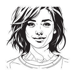 Black and white close up illustration of a beautiful woman face minimalist elegant line art drawing