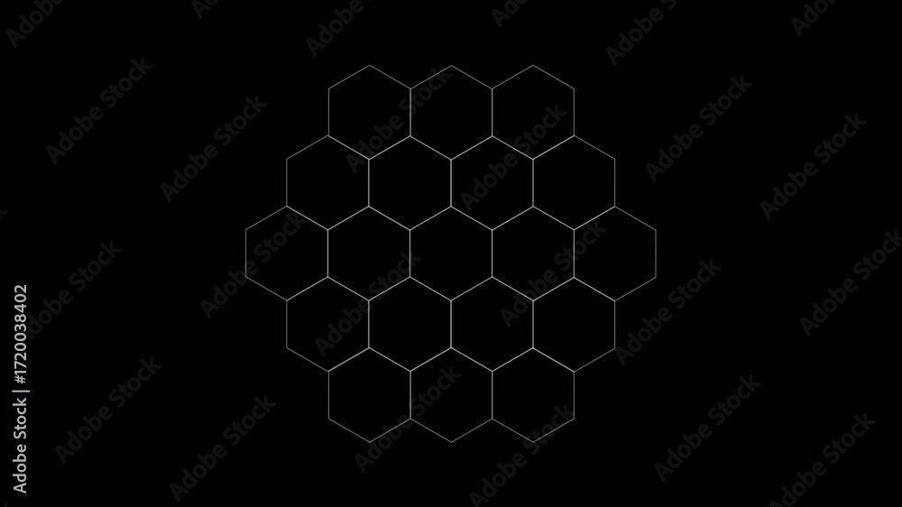 Poster abstract hexagon pattern animation on black background.