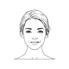 Black and white close up illustration of a beautiful woman face minimalist elegant line art drawing