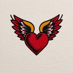 Vintage heart with wings tattoo design