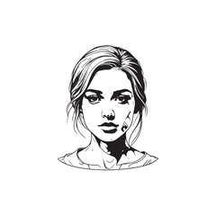 Black and white close up illustration of a beautiful woman face minimalist elegant line art drawing