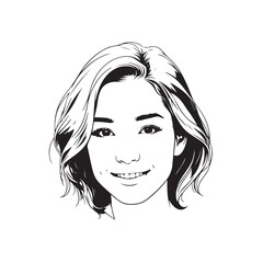 Black and white close up illustration of a beautiful woman face minimalist elegant line art drawing