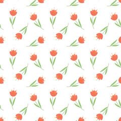 Obraz premium Seamless Tulip Floral Pattern with Orange Flowers Vector Background