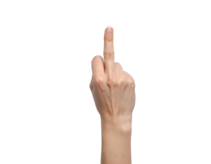 A hand displaying a gesture of defiance with the middle finger raised against a plain black background.