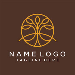 minimalist leaves nature logo design, art line graphic vector template