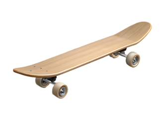 Plain Wooden Skateboard Deck with Metal Trucks and Wheels graphic design isolated on a transparent background