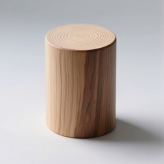 A single smooth cylindrical wooden block standing upright with visible natural wood grain patterns