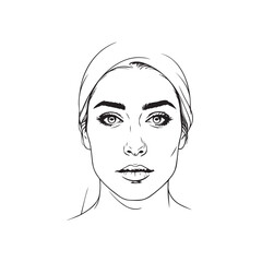 Black and white close up illustration of a beautiful woman face minimalist elegant line art drawing