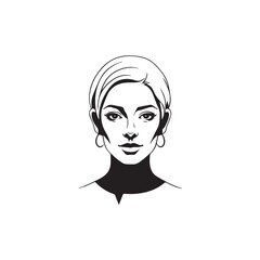 Black and white close up illustration of a beautiful woman face minimalist elegant line art drawing