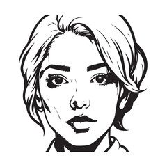 Black and white close up illustration of a beautiful woman face minimalist elegant line art drawing