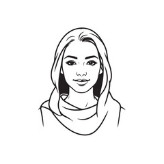 Black and white close up illustration of a beautiful woman face minimalist elegant line art drawing