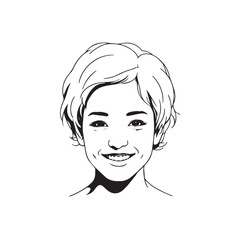 Black and white close up illustration of a beautiful woman face minimalist elegant line art drawing