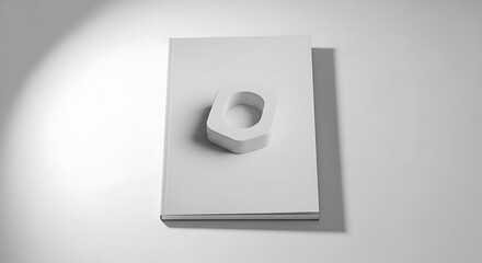 White Blank Book with 3d Letter O on a Minimalist Studio Background