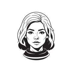 Black and white close up illustration of a beautiful woman face minimalist elegant line art drawing
