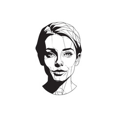 Black and white close up illustration of a beautiful woman face minimalist elegant line art drawing