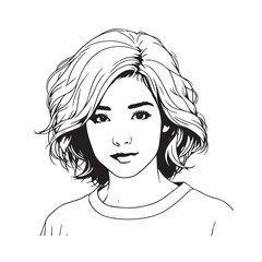 Black and white close up illustration of a beautiful woman face minimalist elegant line art drawing