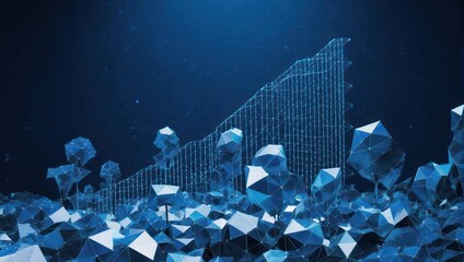Stunning abstract digital art visualizes dynamic financial growth and technological innovation with shimmering polygonal shapes against a dark blue gradient background.