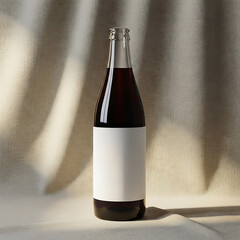 Elegant Glass Bottle Mockup with Blank Label on Draped Textile