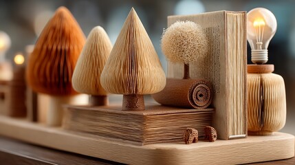 Innovative Wooden Craft Display Symbolizing Sustainability and Environmental Awareness