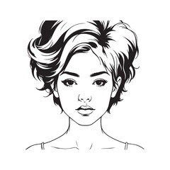Black and white close up illustration of a beautiful woman face minimalist elegant line art drawing
