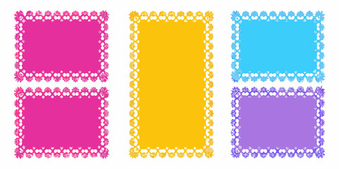 Collection of five decorative colorful rectangular frames