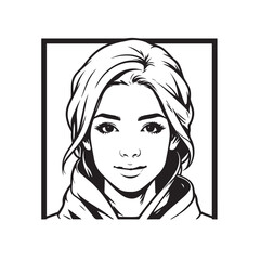 Black and white close up illustration of a beautiful woman face minimalist elegant line art drawing