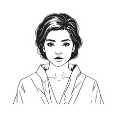 Black and white close up illustration of a beautiful woman face minimalist elegant line art drawing