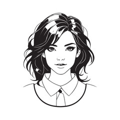 Black and white close up illustration of a beautiful woman face minimalist elegant line art drawing
