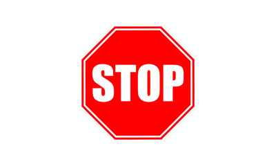 Red octagonal stop sign icon with white stop text for road safety and traffic control isolated on transparent background