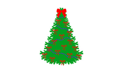 Festive decorated christmas tree icon with red bow and ornaments for holiday celebrations isolated on transparent background