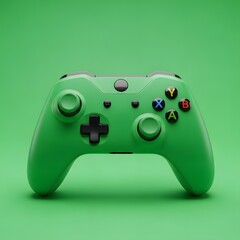 Vibrant green video game controller on a matching green background