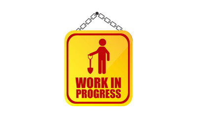 Iconographic 'work in progress' sign with shovel worker graphic isolated on transparent background