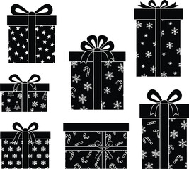 Silhouette of Christmas Presents with Festive Patterns