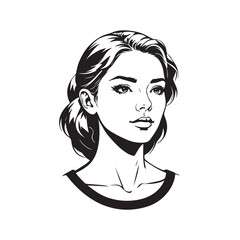 Black and white close up illustration of a beautiful woman face minimalist elegant line art drawing