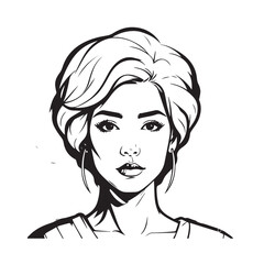 Black and white close up illustration of a beautiful woman face minimalist elegant line art drawing