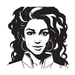 Black and white close up illustration of a beautiful woman face minimalist elegant line art drawing