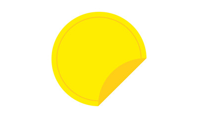 Bright yellow circle sticker with peeled corner graphic element for design and creativity isolated on transparent background
