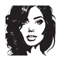 Black and white close up illustration of a beautiful woman face minimalist elegant line art drawing