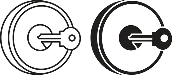 Two stylized icons of a key inserted into a lock mechanism