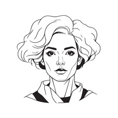 Black and white close up illustration of a beautiful woman face minimalist elegant line art drawing