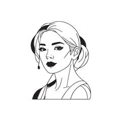 Black and white close up illustration of a beautiful woman face minimalist elegant line art drawing
