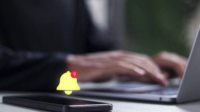 Alert notification concept. Push Notifications, Web Reminders, Time Table and Announcements. Businessman working with virtual notification icon.