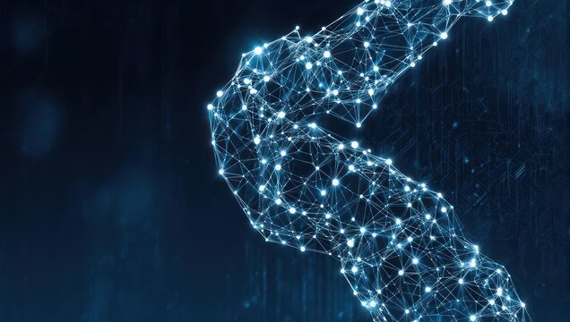 Stunning abstract network visualization with glowing nodes and connections symbolizing data, AI, and global communication in a futuristic digital space