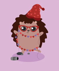 Flat Design Love Illustration with Hedgehog At Heart Decoration